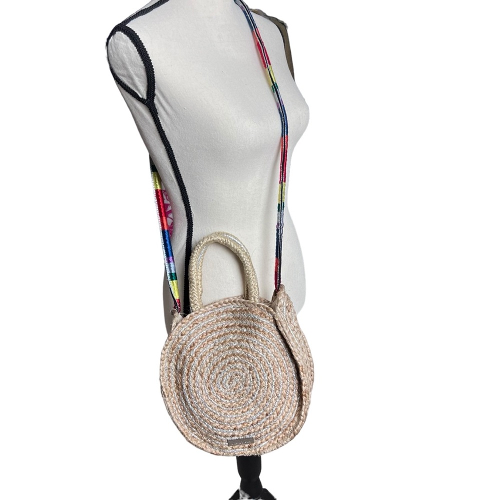 Sam Edelman Metallic Round Jute Shoulder Bag Rainbow Strap - Picture 2 of 15
